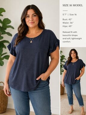Max Studio Women's Blue Ruffle Sleeve Top
